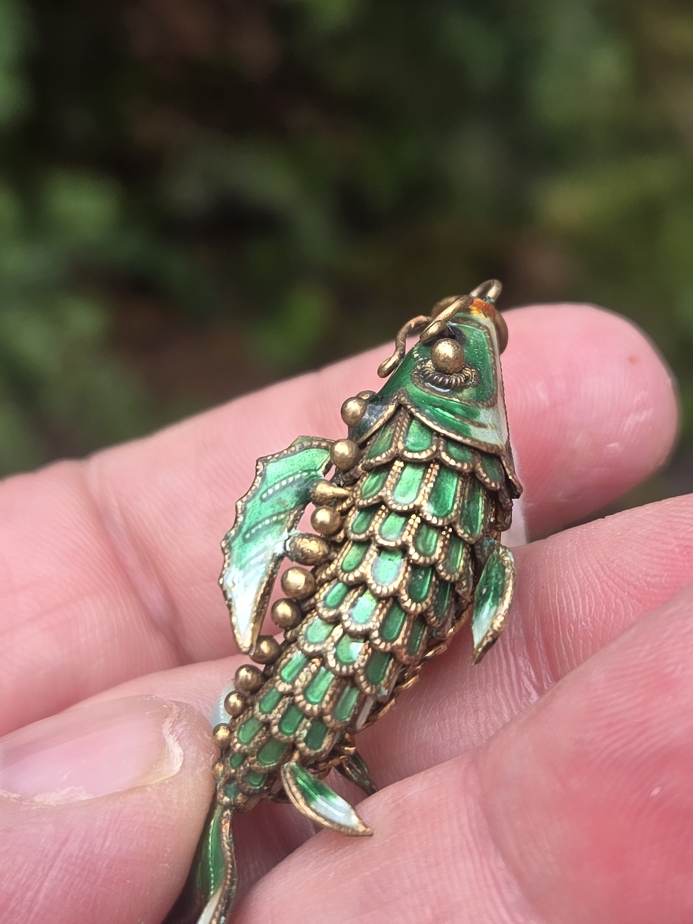 Vtg. Green Enamel Koi Fish Pendant - Decorative Pet Fish Charm